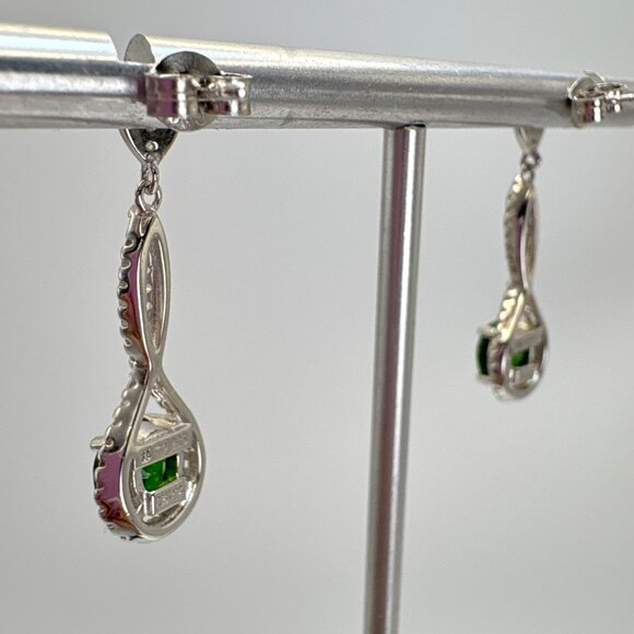 VTG Sterling Green Garnet & Cubic Zirconia Dangle Earrings Size 1" Length - Picture 5 of 9